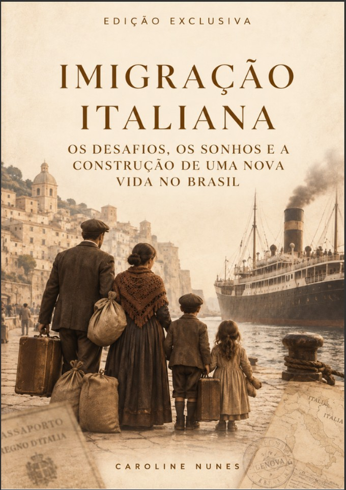 Capa oficial do livro Imigração Italiana, de Caroline Nunes